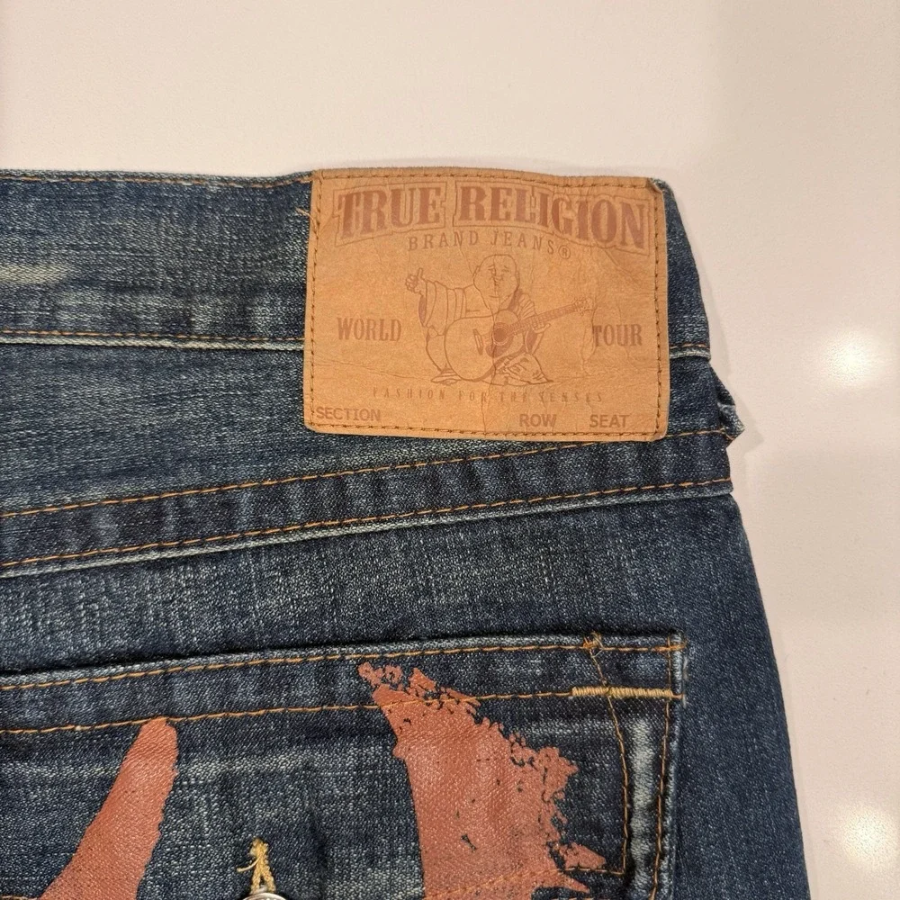 Y2K True Religion World‎ Tour Straight Baggy Red Paint Pocket Jeans Men's Sz 42